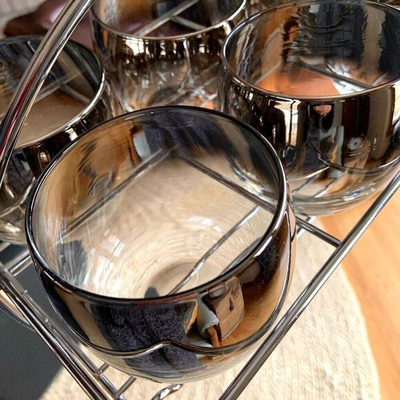 MCM VINTAGE 6 Lowball Glasses with Carrier - Picture 6 of 9